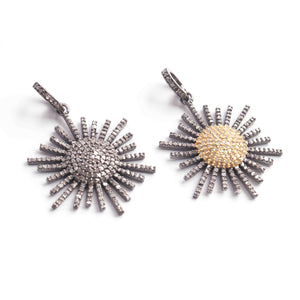 1 PC Antique Finish Pave Diamond Designer Starburst Pendant - 925 Sterling Silver - Sterling Vermeil - Diamond Pendant 30mmx22mm PD1876 - Tucson Beads