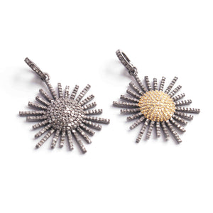 1 PC Antique Finish Pave Diamond Designer Starburst Pendant - 925 Sterling Silver - Sterling Vermeil - Diamond Pendant 30mmx22mm PD1876 - Tucson Beads