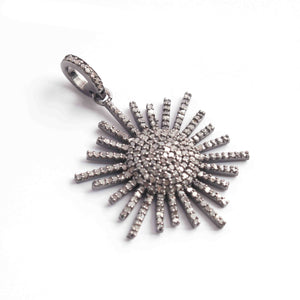 1 PC Antique Finish Pave Diamond Designer Starburst Pendant - 925 Sterling Silver - Sterling Vermeil - Diamond Pendant 30mmx22mm PD1876 - Tucson Beads