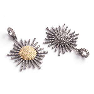 1 PC Antique Finish Pave Diamond Designer Starburst Pendant - 925 Sterling Silver - Sterling Vermeil - Diamond Pendant 30mmx22mm PD1876 - Tucson Beads