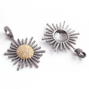 1 PC Antique Finish Pave Diamond Designer Starburst Pendant - 925 Sterling Silver - Sterling Vermeil - Diamond Pendant 30mmx22mm PD1876 - Tucson Beads