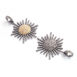 1 PC Antique Finish Pave Diamond Designer Starburst Pendant - 925 Sterling Silver - Sterling Vermeil - Diamond Pendant 30mmx22mm PD1876 - Tucson Beads