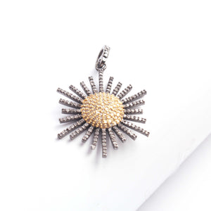 1 PC Antique Finish Pave Diamond Designer Starburst Pendant - 925 Sterling Silver - Sterling Vermeil - Diamond Pendant 30mmx22mm PD1876 - Tucson Beads