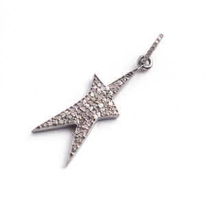 1 PC Antique Finish Pave Diamond Designer Star Pendant - 925 Sterling Silver - Diamond Pendant 33mmx9mm PD1868 - Tucson Beads