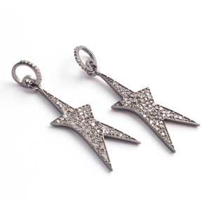 1 PC Antique Finish Pave Diamond Designer Star Pendant - 925 Sterling Silver - Diamond Pendant 33mmx9mm PD1868 - Tucson Beads