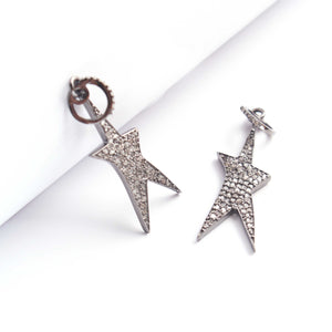 1 PC Antique Finish Pave Diamond Designer Star Pendant - 925 Sterling Silver - Diamond Pendant 33mmx9mm PD1868 - Tucson Beads