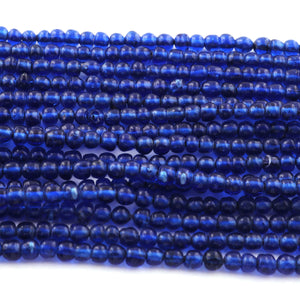 1 Strand Beautiful Blue Glass Smooth Rondelles - Blue Glass Roundelle Beads -4mm- 14.5 Inches- BR01186