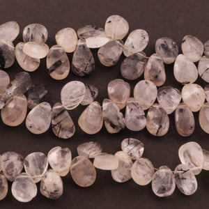 1   Strand  Black Rutile Faceted Briolettes - Pear Shape Briolettes -11mmx7mm-15mmx8mm - 8 Inches BR350