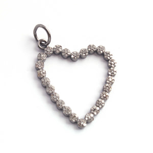 1 PC Antique Finish Pave Diamond Designer Heart Pendant - 925 Sterling Silver & Vermeil Diamond Pendant 32mmx26mm PD1871 - Tucson Beads