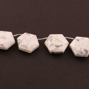 1 Long Strand White Howlite Faceted Hexagon Shape Briolettes  - Faceted Briolettes 17mm-23mm- -7.5 Inches  BR305