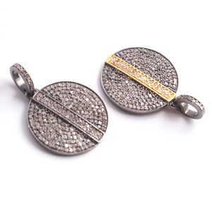 1 PC Antique Finish Pave Diamond Round Pendant - 925 Sterling Silver & Vermeil Diamond Pendant 22mmx19mm PD1875 - Tucson Beads