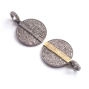 1 PC Antique Finish Pave Diamond Round Pendant - 925 Sterling Silver & Vermeil Diamond Pendant 22mmx19mm PD1875 - Tucson Beads