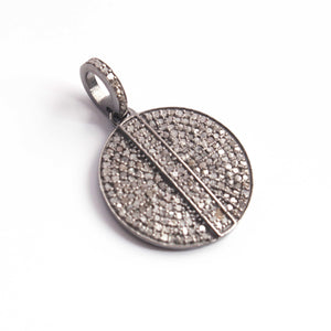 1 PC Antique Finish Pave Diamond Round Pendant - 925 Sterling Silver & Vermeil Diamond Pendant 22mmx19mm PD1875 - Tucson Beads