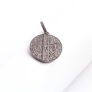 1 PC Antique Finish Pave Diamond Round Pendant - 925 Sterling Silver & Vermeil Diamond Pendant 22mmx19mm PD1875 - Tucson Beads