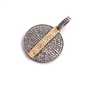 1 PC Antique Finish Pave Diamond Round Pendant - 925 Sterling Silver & Vermeil Diamond Pendant 22mmx19mm PD1875 - Tucson Beads