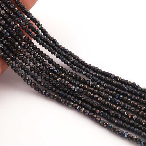 5 Strands Black Spinel Silver Coated Faceted Rondelles, Gemstone Rondelles - 4mm -13 inche BR318