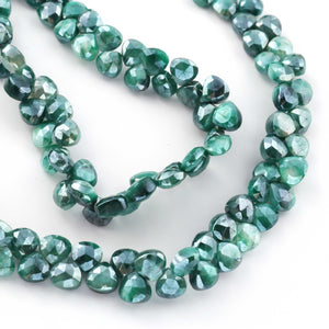 1  Strand Green Silverite Faceted Briolettes -Heart Shape  Briolettes -8mm -11mm-8 Inches BR323