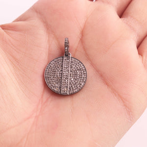 1 PC Antique Finish Pave Diamond Round Pendant - 925 Sterling Silver & Vermeil Diamond Pendant 22mmx19mm PD1875 - Tucson Beads