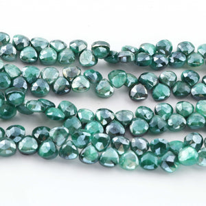 1  Strand Green Silverite Faceted Briolettes -Heart Shape  Briolettes -7mm -8mm-10 Inches BR317