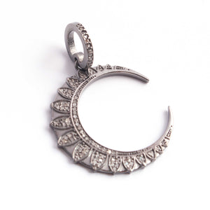 1 PC Antique Finish Pave Diamond Designer Moon Pendant - 925 Sterling Silver - Diamond Pendant 25mmx5mm PD1873 - Tucson Beads