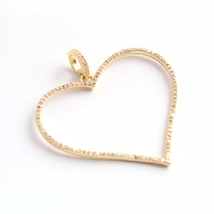 1 PC Antique Finish Pave Diamond Designer Heart Pendant - 925 Sterling Silver & Yellow Gold Vermeil Diamond Pendant 34mmx40mm PD1870 - Tucson Beads