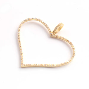 1 PC Antique Finish Pave Diamond Designer Heart Pendant - 925 Sterling Silver & Yellow Gold Vermeil Diamond Pendant 34mmx40mm PD1870 - Tucson Beads