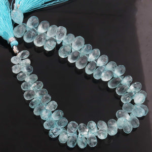 1 Strand Aquamarine Faceted Tear Shape Briolettes  - Faceted Briolettes - 6mmx4mm-13mmx9mm - 7.5 Inches  BR320