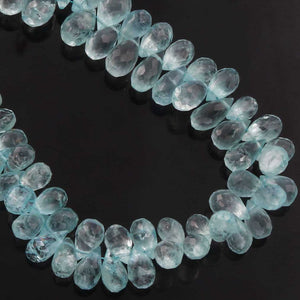 1 Strand Aquamarine Faceted Tear Shape Briolettes  - Faceted Briolettes - 6mmx4mm-13mmx9mm - 7.5 Inches  BR320