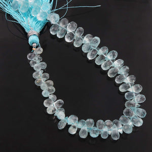 1 Strand Aquamarine Faceted Tear Shape Briolettes  - Faceted Briolettes - 6mmx4mm-13mmx9mm - 7.5 Inches  BR320