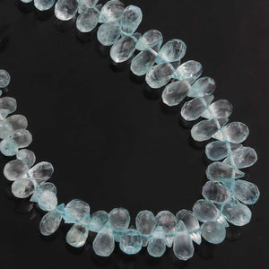 1 Strand Aquamarine Faceted Tear Shape Briolettes  - Faceted Briolettes - 6mmx4mm-13mmx9mm - 7.5 Inches  BR320