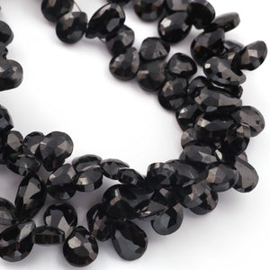 1 Strands Excellent Quality Black Onyx Faceted Pear Drop Briolettes - 8mmx6mm-11mmx7mm 9 Inch BR484