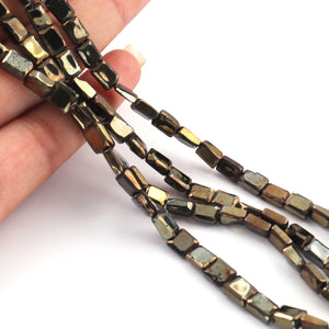 1 Strand Black Spinel Golden Coated  Faceted Chicklet / Rectangle Briolettes -5mm-6mm  8 Inches BR415