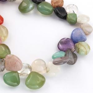 1 Long Strand Multi Stone Smooth Briolettes -Heart Shape Mix Stone Briolettes - 11mmx10mm-13mmx15mm -10 Inches BR434