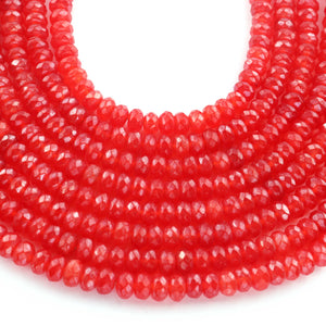 1 Long Strand Red Chalcedony Silver Coated Faceted Rondelles - Red Chalcedony  Roundel Beads 6mm 8 Inches BR553