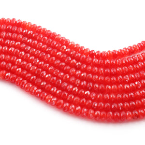 1 Long Strand Red Chalcedony Silver Coated Faceted Rondelles - Red Chalcedony  Roundel Beads 6mm 8 Inches BR553