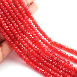 1 Long Strand Red Chalcedony Silver Coated Faceted Rondelles - Red Chalcedony  Roundel Beads 6mm 8 Inches BR553