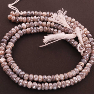 1 Long Strands Gray Moonstone Silver Coated Faceted Rondelles - Gray Moonstone Roundelle Beads 5mm-6mm 13 Inches BR555