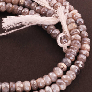 1 Long Strands Gray Moonstone Silver Coated Faceted Rondelles - Gray Moonstone Roundelle Beads 5mm-6mm 13 Inches BR555