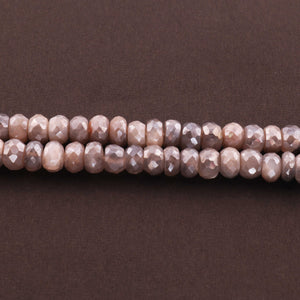 1 Long Strands Gray Moonstone Silver Coated Faceted Rondelles - Gray Moonstone Roundelle Beads 5mm-6mm 13 Inches BR555