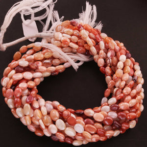 1 Strand Carnelian Silver Coated Smooth Oval Beads Briolettes - 7mmx6mm-10mmx6mm 13.5 Inches BR533