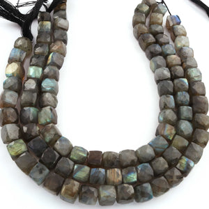 1 Strand Labradorite  Faceted Cube Briolettes - Box shape Beads 8mm-10mm -10 Inches BR504