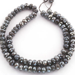 1 Long Strands Gray Moonstone Silver Coated Faceted Rondelles - Gray Moonstone Roundelle Beads 6mm 15 Inches BR501