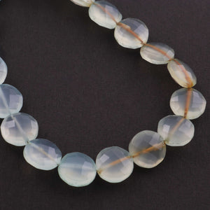 1 Strand Aqua Chalcedony Faceted Coin Briolettes -Shape Coin -10mm 7.5 Inches BR675