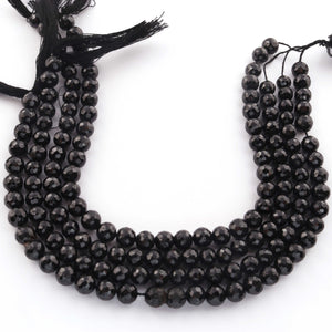 1 Long Strand Black Spinal Faceted Ball Beads-  Round Shape Ball Beads 6mm-7mm 9.5  Inches long BR603