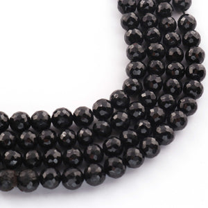 1 Long Strand Black Spinal Faceted Ball Beads-  Round Shape Ball Beads 6mm-7mm 9.5  Inches long BR603