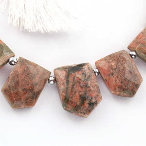 1 Strand Natural Unakite Faceted Pentagon Shape Briolettes - Jewelry Making Supplies - 13mmx16mm-14mmx20mm 9 Inch BR606