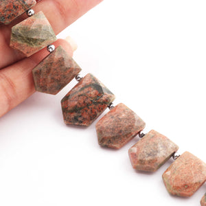 1 Strand Natural Unakite Faceted Pentagon Shape Briolettes - Jewelry Making Supplies - 13mmx16mm-14mmx20mm 9 Inch BR606