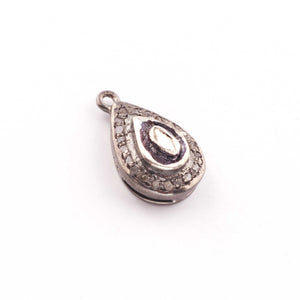 1 Pc Pave Diamond With Rose Cut Diamond 925 Sterling Silver & Vermeil Pear Pendant 17mmx10mm PDC726