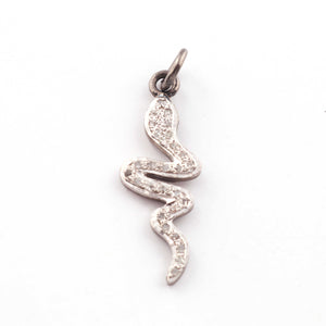 1 Pc Pave Diamond Snake Charm Pendant ,925 Sterling Silver Charm,Pave diamond Finding, 30mmx10mm PDC002