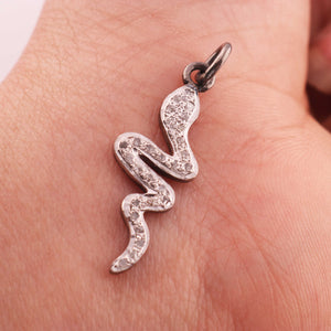 1 Pc Pave Diamond Snake Charm Pendant ,925 Sterling Silver Charm,Pave diamond Finding, 30mmx10mm PDC002